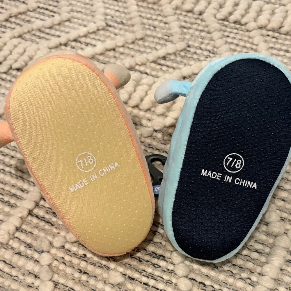 Plush Kids Character Slippers in Orange and Light Blue